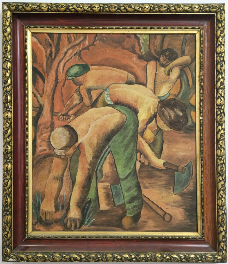 Workers, Oil on Masonite, Unsigned (1 of 3)