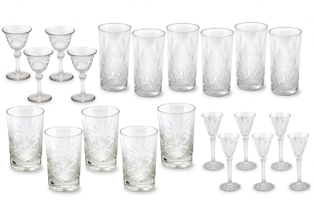 Collection of 21 Cut Crystal Glasses with High-Quality Polish (1 of 2)