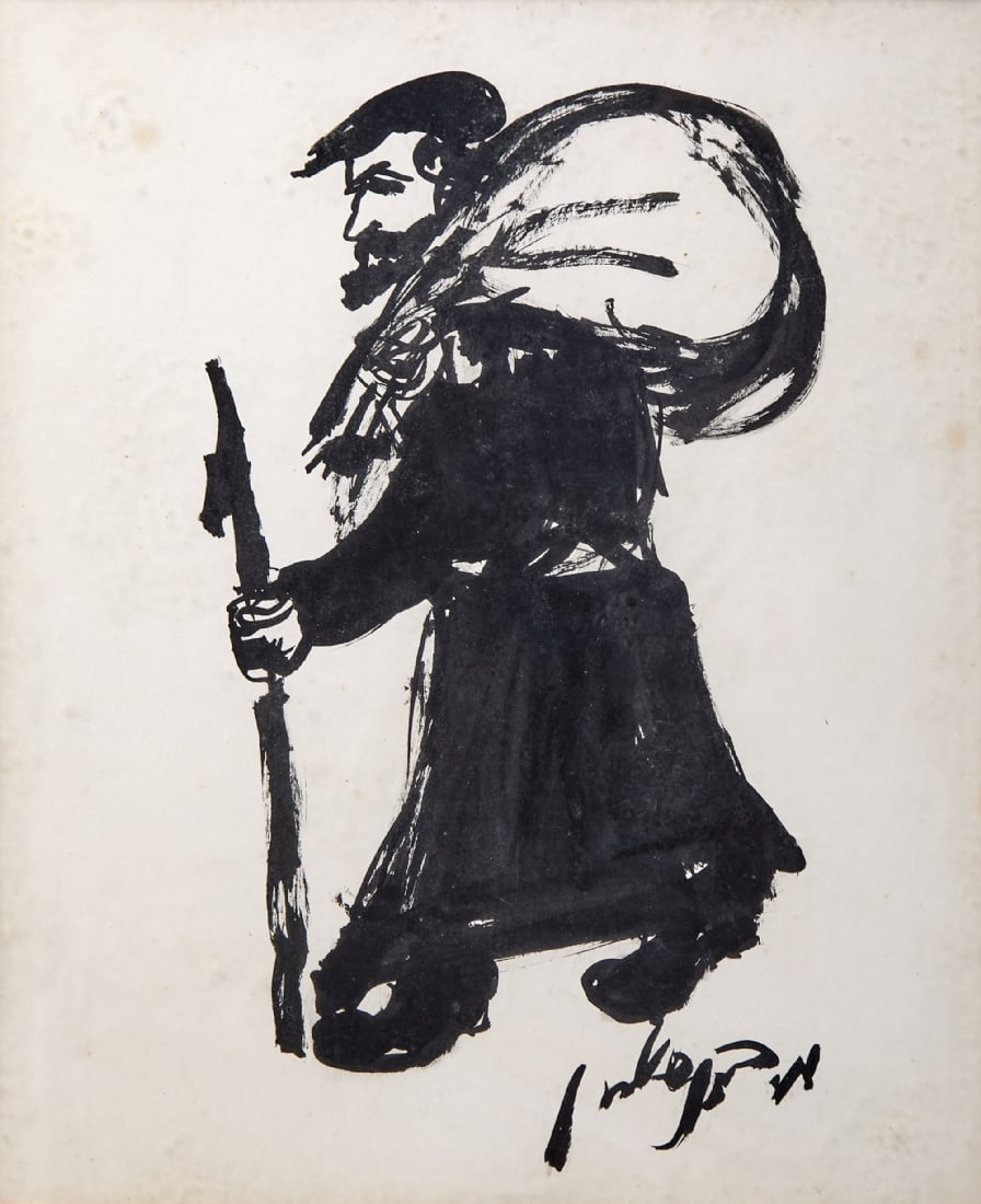 Moshe Bernstein - 'Jewish Wanderer Carrying a Sack' - Watercolor on Paper, Signed: Moshe Bernstein - 'Jewish Wanderer Carrying a Sack' - Watercolor on Paper, Signed, dimensions: 40X32 cm Frame dimensions: 64X51 cm m6223 Notice: We are located in Israel and provide full packing and s