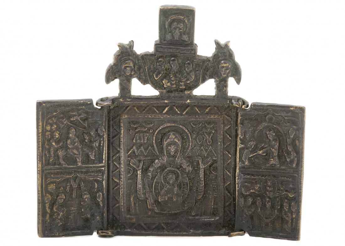 Russian Folding Icon (Triptych) Made of Cast Bronze (1 of 4)