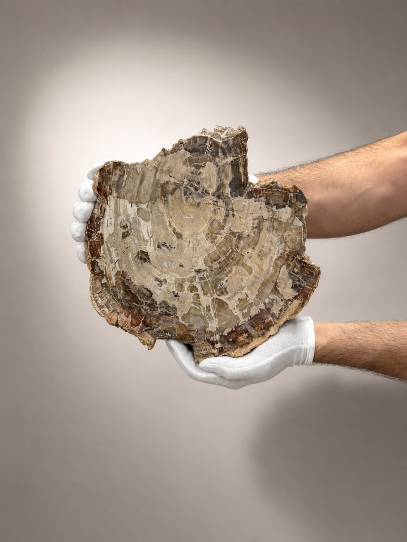 Large Slice of Petrified Wood: Large Slice of Petrified Wood, maximum diameter: 27 cm Thickness: 8 cm Weight: 9.3 kg (Self-collection from our offices in the area) Notice: We are located in Israel and provide full packing and shipp