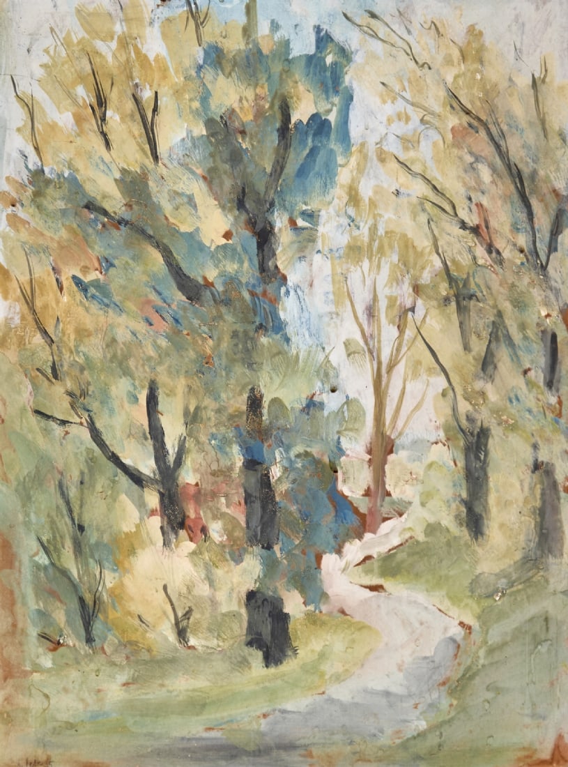 Ladislav Vele (Hungarian, 1906-1953) - “Path Among Trees, ?? Gouache on Cardboard (1 of 3)
