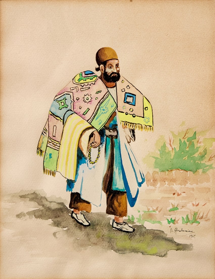 'The Carpet Vendor' - Gouache and Watercolor on Paper, Signed: 'The Carpet Vendor' - Gouache and Watercolor on Paper, Signed, dated 1967 Painting dimensions: 27X21 cm Frame dimensions: 42X35 cm Notice: We are located in Israel and provide full packing and shippin