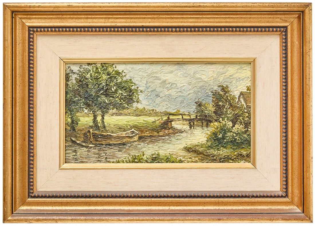 Boat Near a Bridge, Oil on Panel, Set in an Attractive Frame: Boat Near a Bridge, Oil on Panel, Set in an Attractive Frame, dimensions: 17X28 cm Frame dimensions: 34X46 cm Notice: We are located in Israel and provide full packing and shipping service. You can as