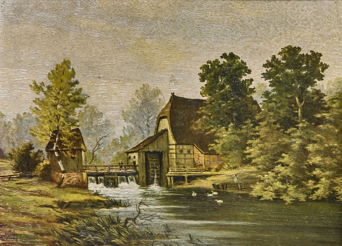 'Flour Mill on a Stream Bank, ' Oil on Board, Signed: 'Flour Mill on a Stream Bank, ' Oil on Board, Signed, 17X23 cm Frame: 26X32 cm Notice: We are located in Israel and provide full packing and shipping service. You can ask us for a shipping quote befor