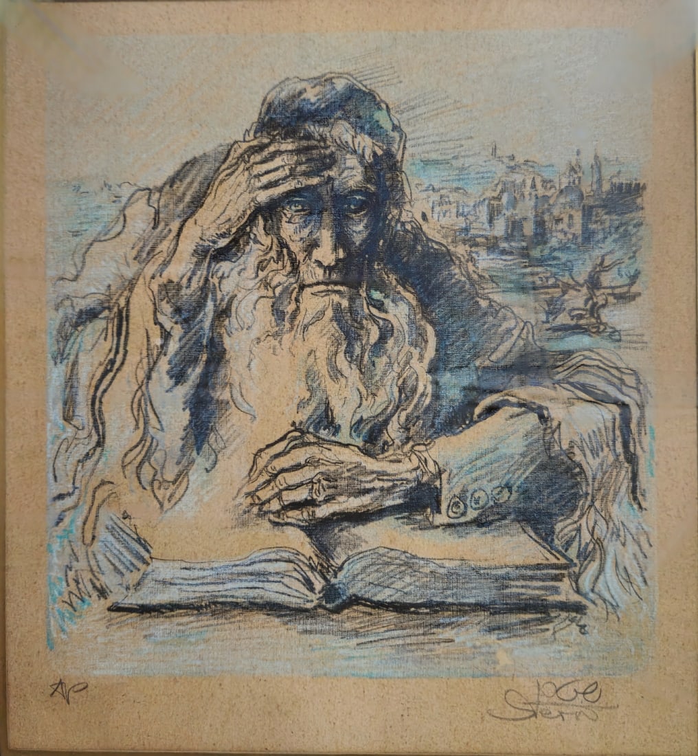 Joseph Stern, Wise Jew Studying Torah, Hand-Colored Print, Signed in Pencil: Joseph Stern, Wise Jew Studying Torah, Hand-Colored Print, Signed in Pencil, dimensions: 31X29 cm Frame dimensions: 56X44 cm Notice: We are located in Israel and provide full packing and shipping serv