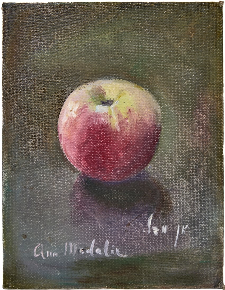 Anne Medley (1896-1991), Apple, Oil on Masonite, Signed: Anne Medley (1896-1991), Apple, Oil on Masonite, Signed, dimensions: 20X15 cm Unframed Notice: We are located in Israel and provide full packing and shipping service. You can ask us for a shipping quo