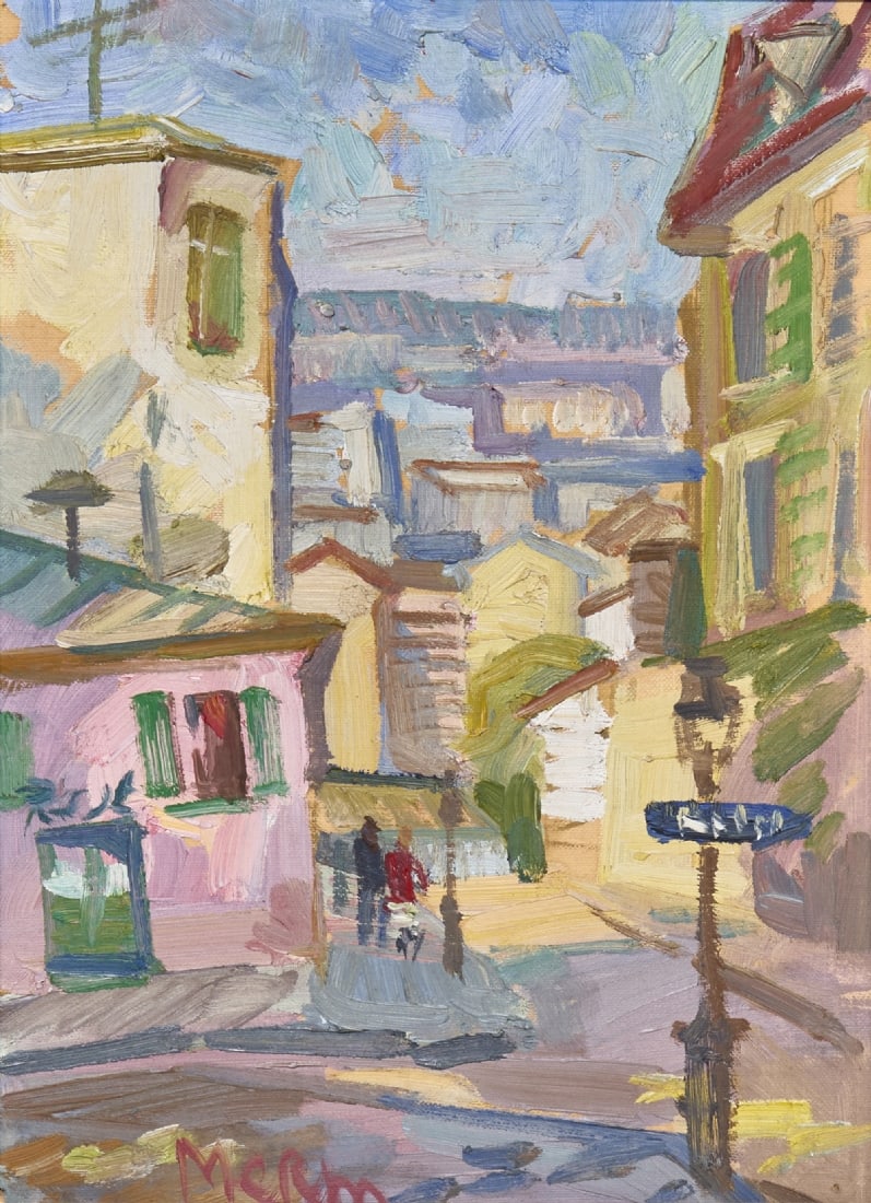 Evgeny Merman (b. 1967) - Figures in a Street, Oil on Canvas, Signed (1 of 3)