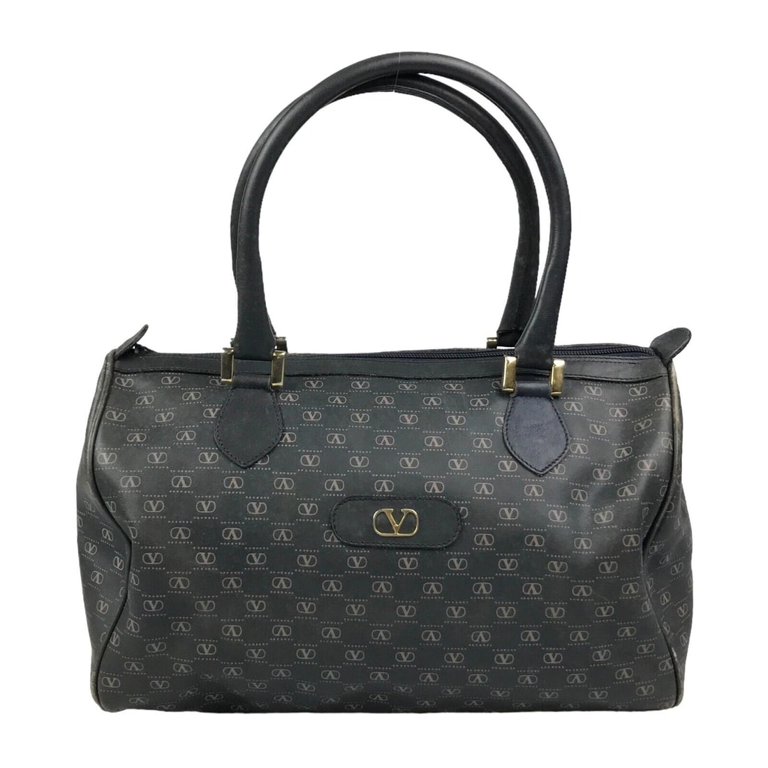 VALENTINO Black leather Boston Bag: Storage box and storage bag not included. Size (approx) Length 32.5cm /12.8 inches. Height19 cm /7.5 inches.Depth 17cm / 6.7inches. There are scratches and scuffs. Please review all photos before plac