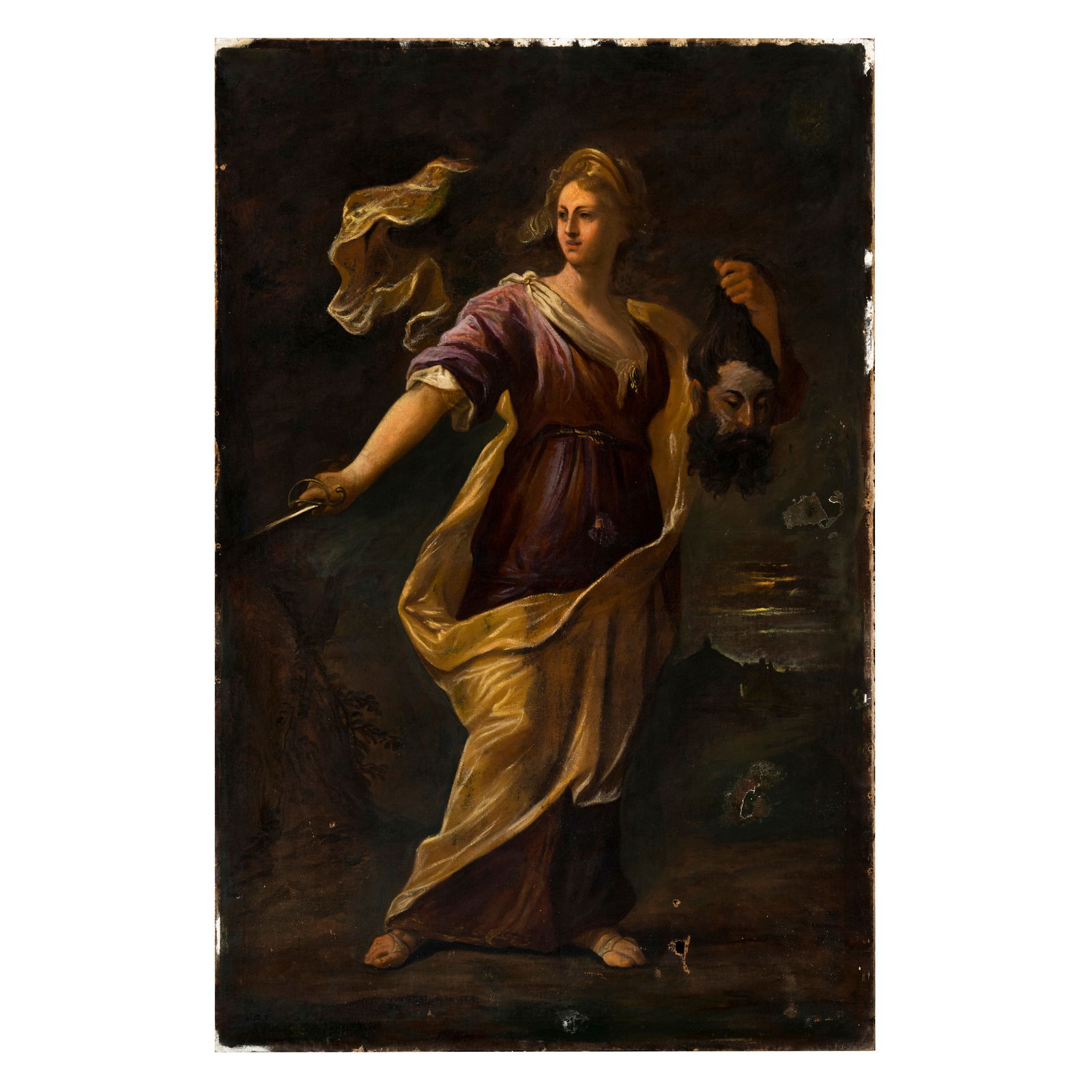 Giorgio Vasari (Arezzo 1511 - Firenze 1574) seguace del XVII secolo: Giorgio Vasari (Arezzo 1511 - Firenze 1574) seguace del XVII secoloGiuditta con la testa di Oloferne Olio su tela226 x 145 cm Giorgio Vasari (Arezzo 1511 - Florence 1574) follower of the 17th centuryJ