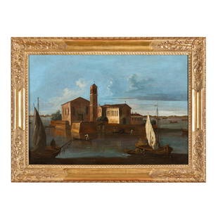 Francesco Tironi (Venezia 1745 - 1797) Isola di San Mattia nella laguna di Venezia Olio su tela  52: Francesco Tironi (Venezia 1745 - 1797) Isola di San Mattia nella laguna di Venezia Olio su tela 52 X 75 cm L'opera è corredata da uno studio del dottor Dario Succi, disponibile su richiesta via email