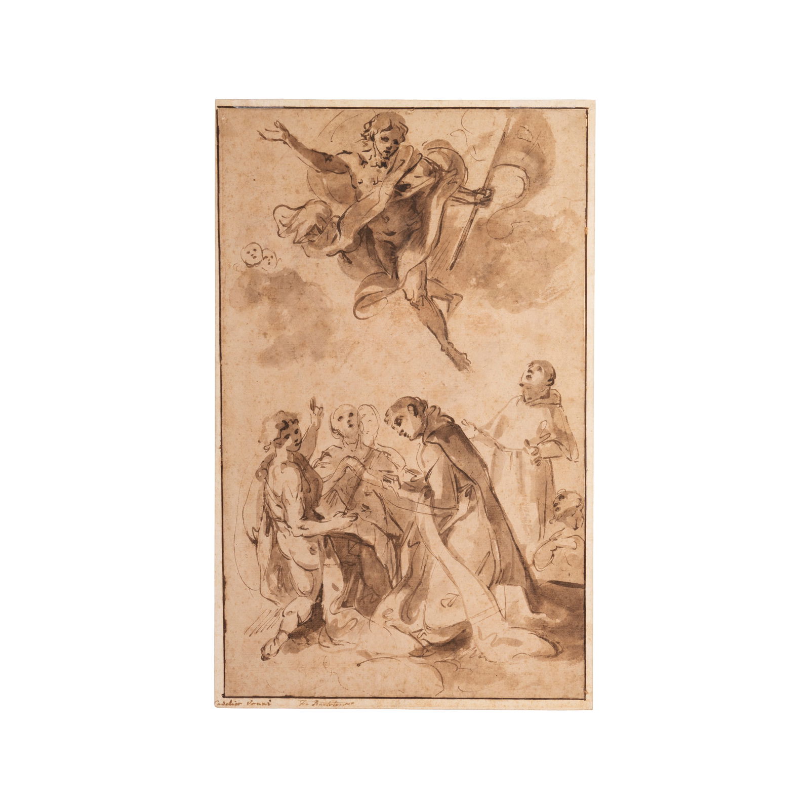 Francesco Vanni (Siena 1563 - 1610) Cristo risorto e Santi Inchiostro e acquerello su carta 420 x: Francesco Vanni (Siena 1563 - 1610) Cristo risorto e Santi Inchiostro e acquerello su carta 420 x 261 mm In basso: Cavalier Vanni - Fra Bartolomeo. Francesco Vanni (Siena 1563 - 1610) Risen Christ and