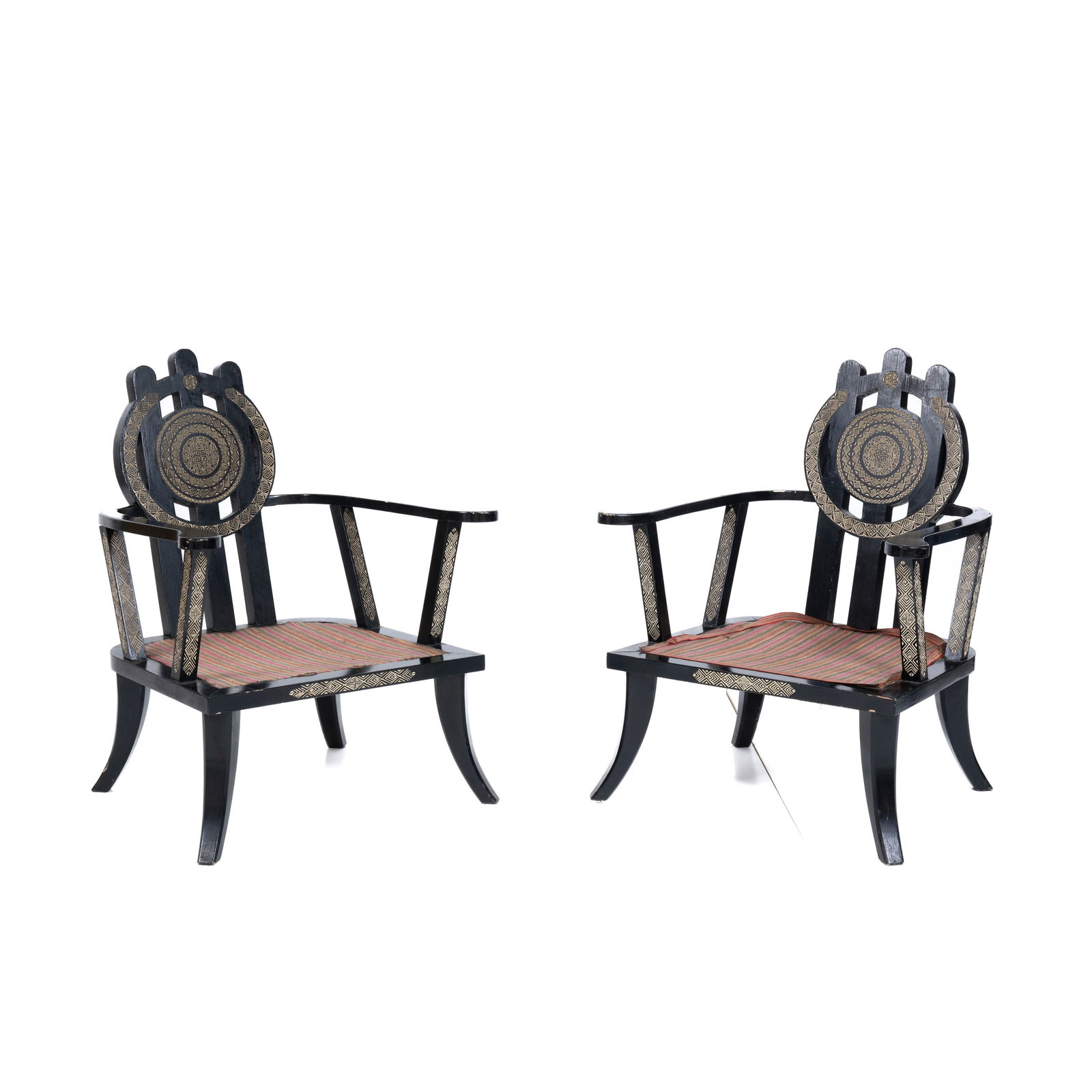 Ettore Zaccari (Cesena 1877 - Milano 1922) Coppia di poltrone  Legno laccato e dipinto, rivestimenti (1 of 7)