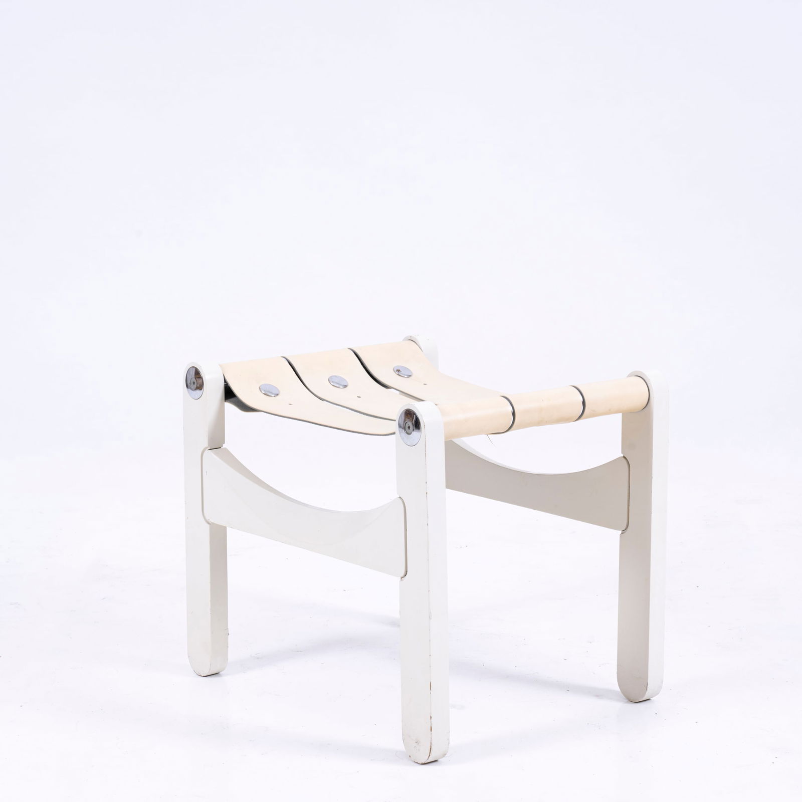 Panchetta  Legno laccato, bottoni in metallo cromato e seduta in pelle Italia, 1970 ca. 48 x 56 x 44 (1 of 4)