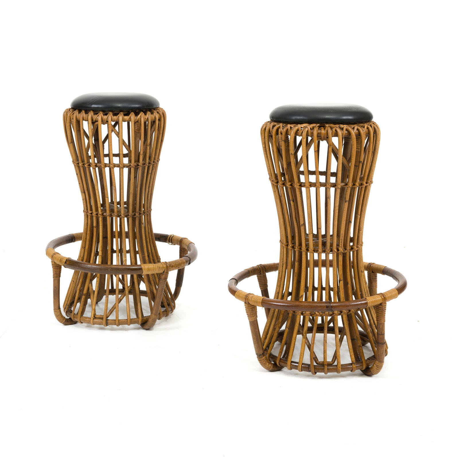 Tito Agnoli (Lima 1931 - Milano 2012) Coppia di sgabelli  Giunco, malacca e vimini, poggia piedi in (1 of 4)