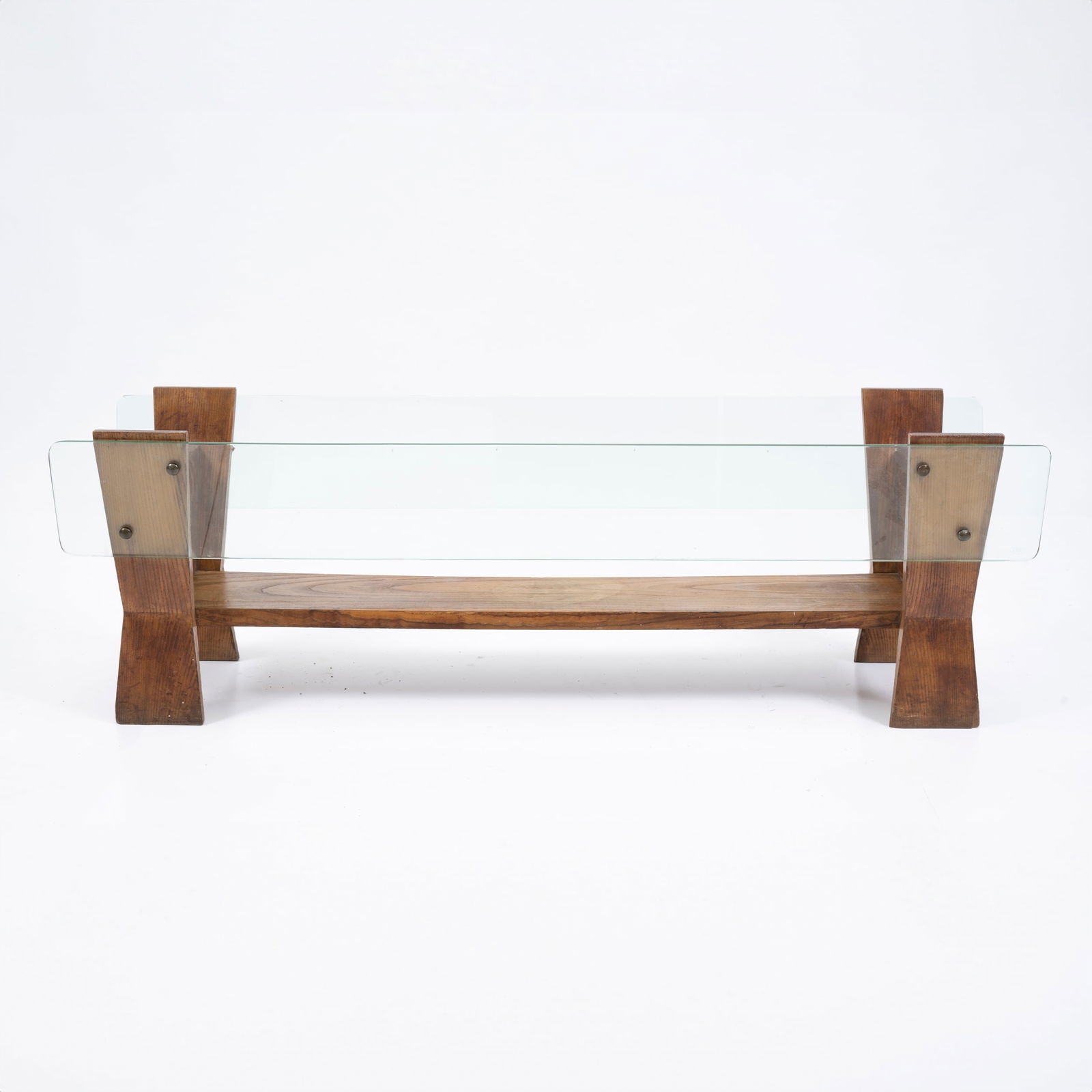 Scuola torinese Mobile contenitore basso  Legno e piani laterali in cristallo molato trasparente (1 of 8)