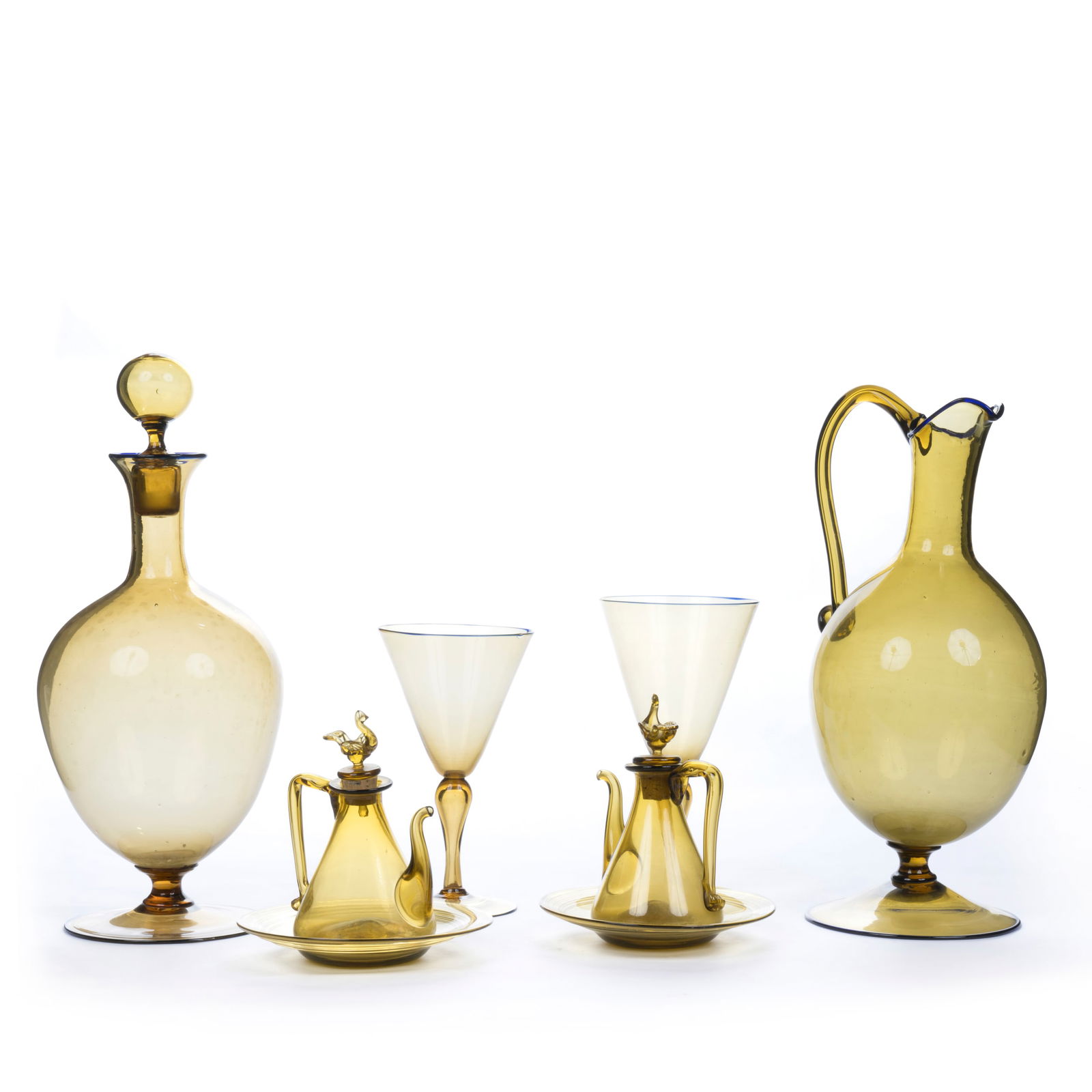 MVM Cappellin  Set in vetro di Murano soffiato  Vetro paglierino con decoro a rilievo sulle (1 of 5)