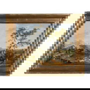 Domenico Pecchio ( Casaleone 1687 - Verona 1760): Domenico Pecchio ( Casaleone 1687 - Verona 1760) Paesaggio Olio su tela 40 x 56 cm Domenico fu allievo di Antonio Balestra e l'influenza del maestro resta costantemente presente nelle sue opere di fig