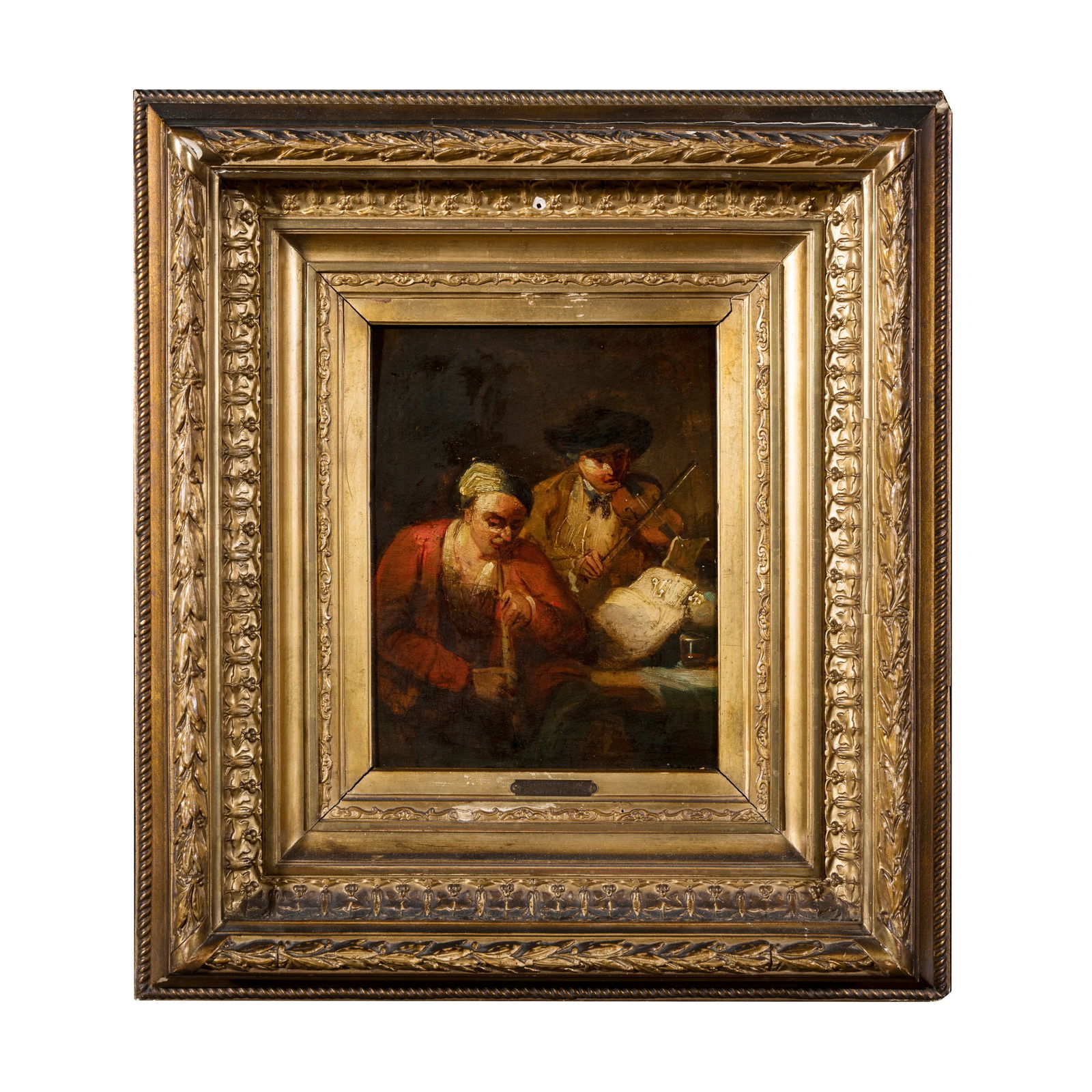 Giuseppe Bernardino Bison (Palmanova 1762 - Milano 1844) attribuito: Giuseppe Bernardino Bison (Palmanova 1762 - Milano 1844) attribuito Bozzetto per due suonatori Olio su tavola 25 x 20,5 cm Giuseppe Bernardino Bison (Palmanova 1762 - Milan 1844) attributed Bozzetto f