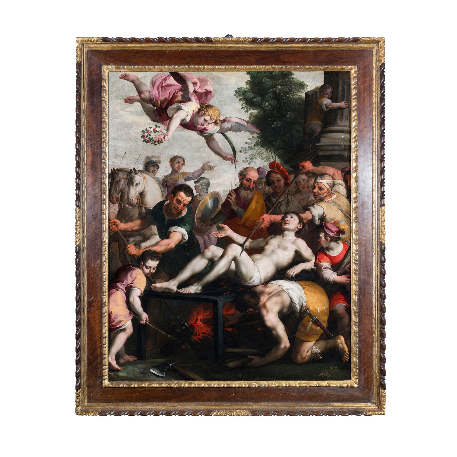 Simone Barabino ( Genova 1575 c. - Milano1620 c. ): Simone Barabino ( Genova 1575 c. - Milano1620 c. ) Martirio di San Lorenzo Olio su tela 118 x 98 cm La sua formazione ebbe luogo nella bottega di Bernardo Castello, che con l'andar tempo iniziò a pro