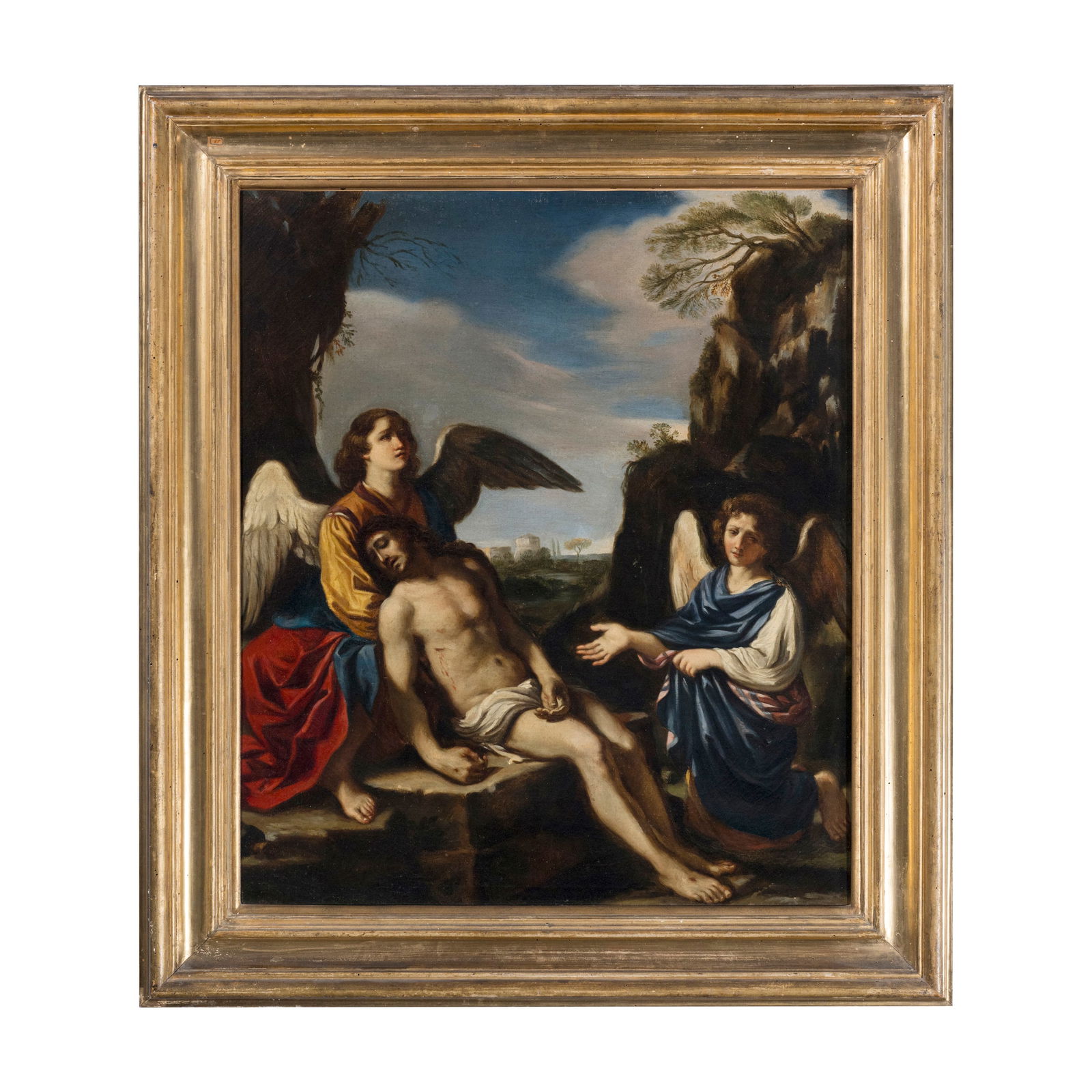 Cesare Gennari (Cento 1637 - Bologna 1688): Cesare Gennari (Cento 1637 - Bologna 1688) Cristo morto con angeli Olio su tela 89,5 x 77,5 cm L'opera è identica per qualità e misure (88 x 75) a quella conservata presso il Museo Galleria Corsini