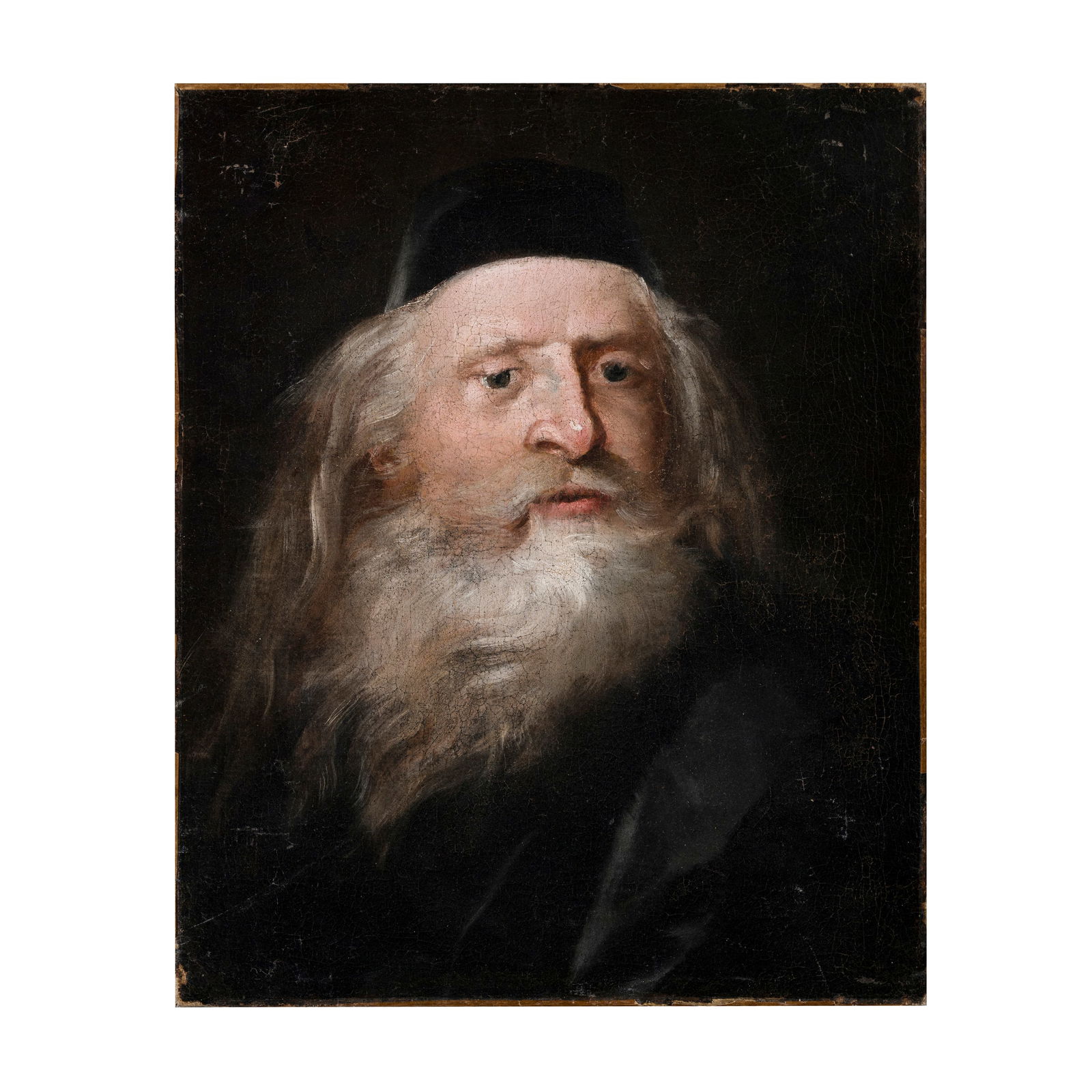 Giuseppe Angeli (Venezia 1709 - 1798) attribuito: Giuseppe Angeli (Venezia 1709 - 1798) attribuito Volto di un rabbino Olio su tela 50 x 40 cm Di Angeli si hanno scarse notizie biografiche. Entrò nella bottega del Piazzetta di cui fu collaboratore,