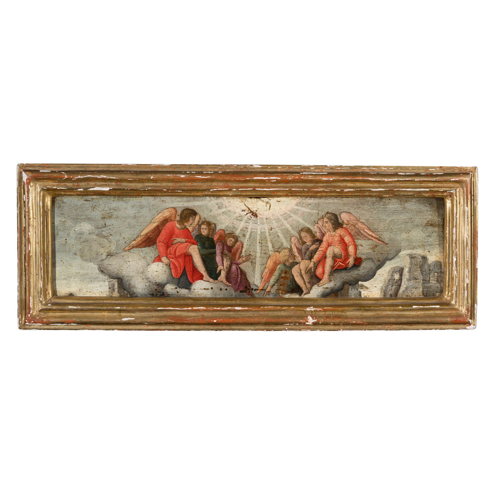 Scuola lombarda del XVI secolo: Scuola lombarda del XVI secolo Coro di angeli Olio su tavola 12,5 x 48 cm Lombard school of the 16th century Choir of Angels Oil on panel 12,5 x 48 cm