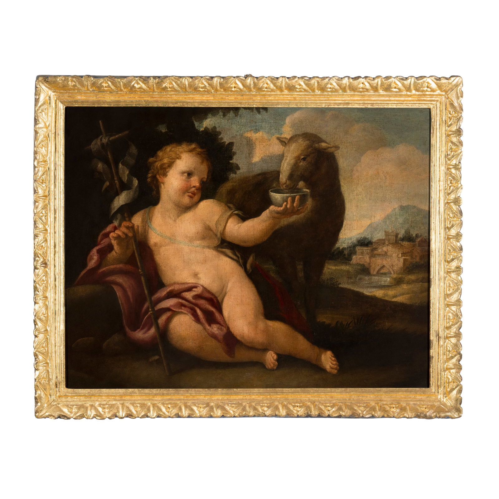 Ciro Ferri (Roma 1634 - 1689) attribuito: Ciro Ferri (Roma 1634 - 1689) attribuito San Giovanni Battista Olio su tela 80 x 103 cm L'opera trova conforto attributivo con la tela pubblicata in: Il visibile narrare. Raccolte riservate di Grandi