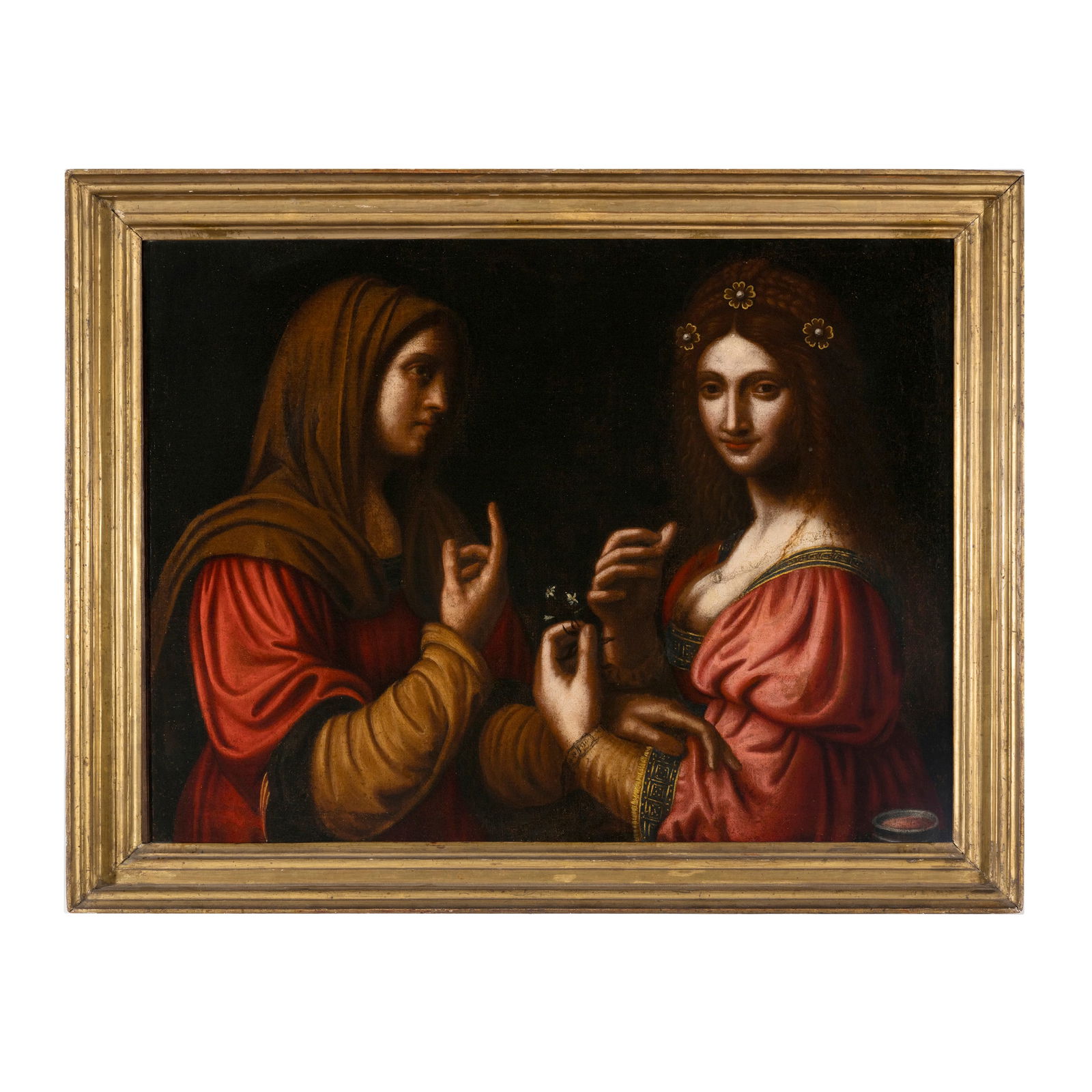 Scuola lombarda del XVII secolo: Scuola lombarda del XVII secolo Modestia e Vanità Olio su tela 62 x 80 cm La tela riprende l'opera, già attribuita a Leonardo da Vinci, oggi considerata di Bernardino Luini. Originariamente nella Co
