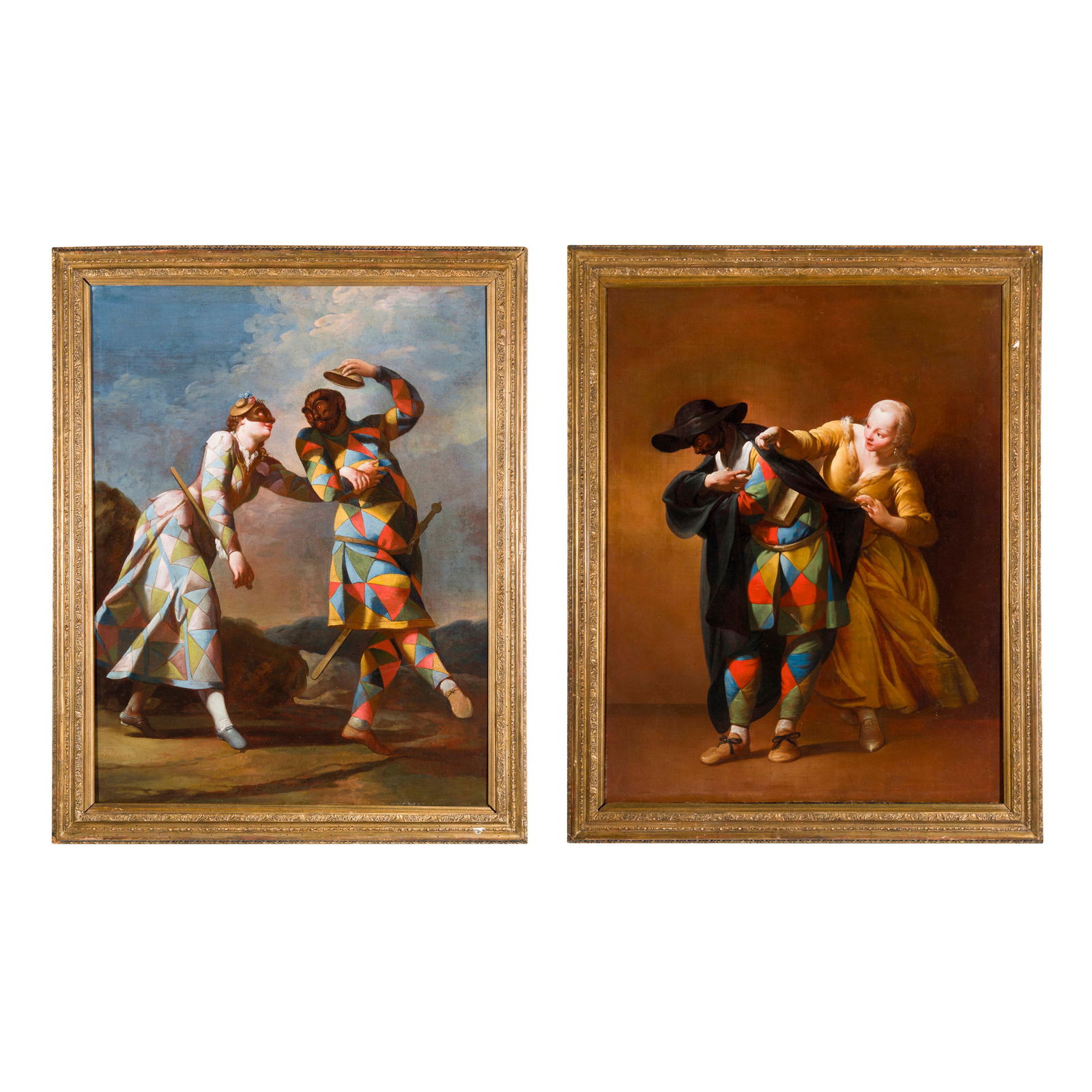 Giovanni Domenico Ferretti detto l'Imola (Firenze 1692 - 1768): Giovanni Domenico Ferretti detto l'Imola (Firenze 1692 - 1768) Arlecchino gran signore - Arlecchino smascherato Olio su tela 99 x 79 cm Le due opere trovano preciso riferimento con le analoghe conserv
