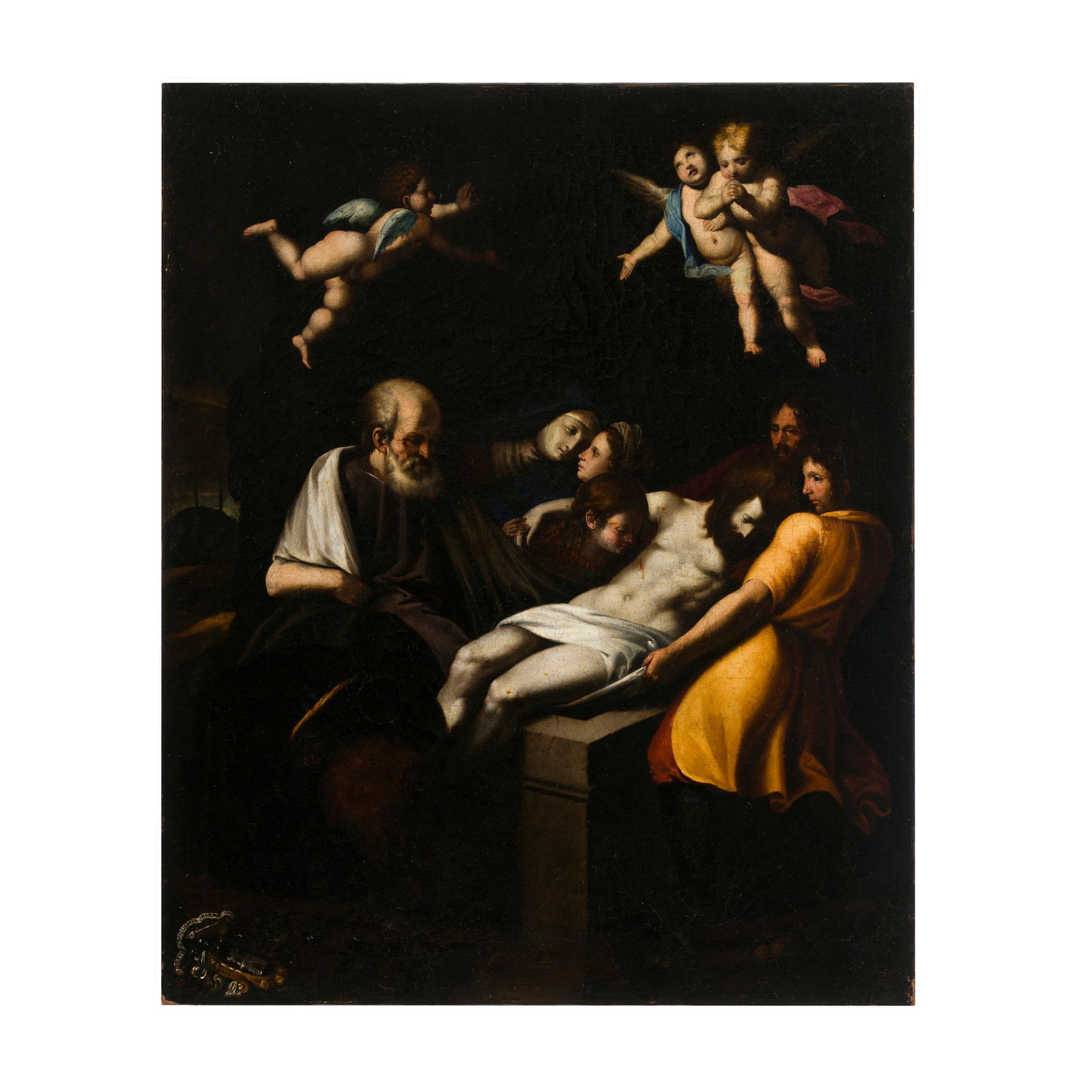 Pasquale Ottino (Verona 1578 - 1630) bottega: Pasquale Ottino (Verona 1578 - 1630) bottega Compianto Olio su tela 72 x 59 cm Il soggetto, già caro al suo maestro Felice Brusasorci, è stato più volte affrontato dall'Ottino come dimostrano le ve