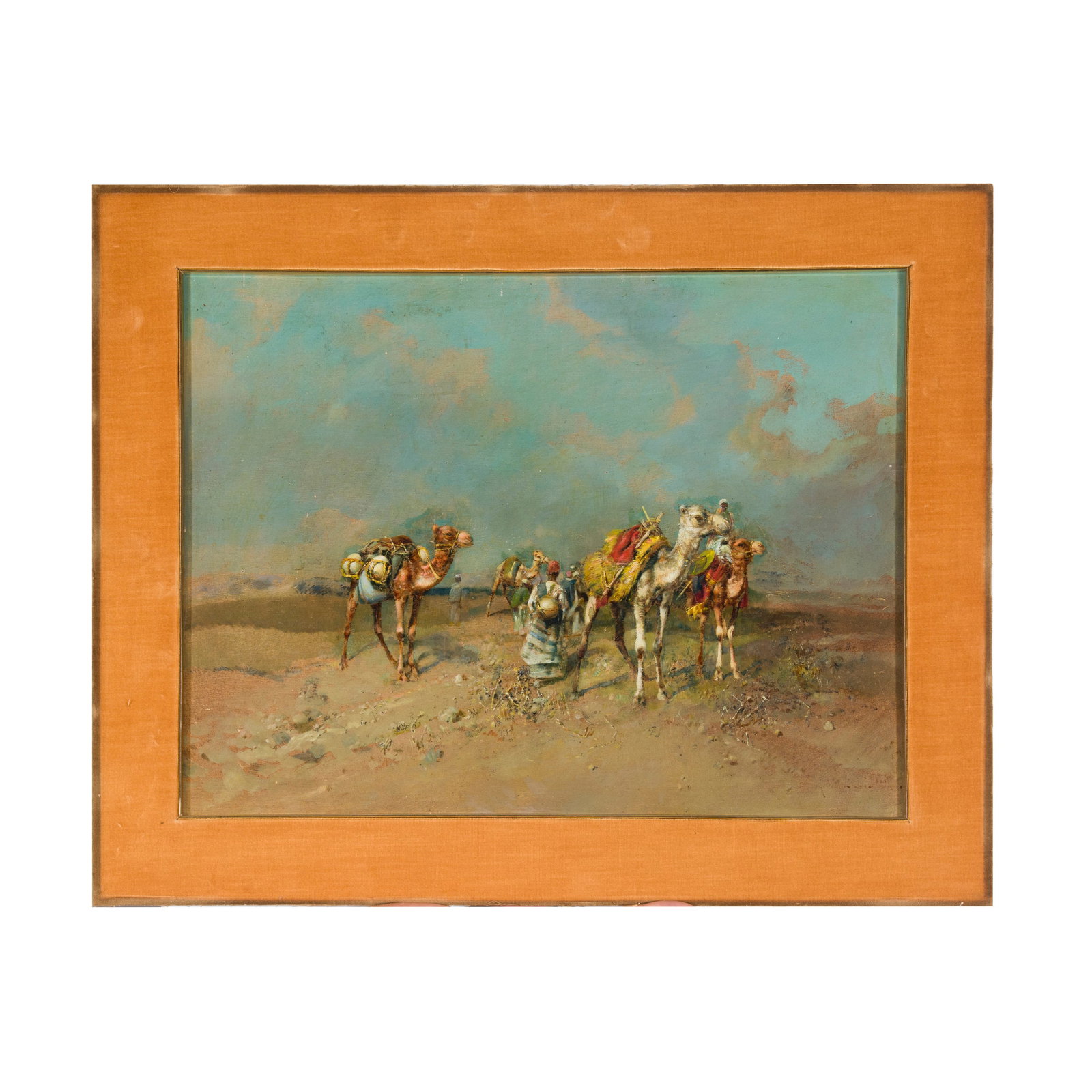 Tito Pellicciotti (Barisciano 1871 - 1950): Tito Pellicciotti (Barisciano 1871 - 1950) Carovana di cammelli nel deserto Olio su tavola 30 x 39,5 cm Firma poco leggibile in basso a destra. Tito Pellicciotti (Barisciano 1871 - 1950) Caravan of Ca