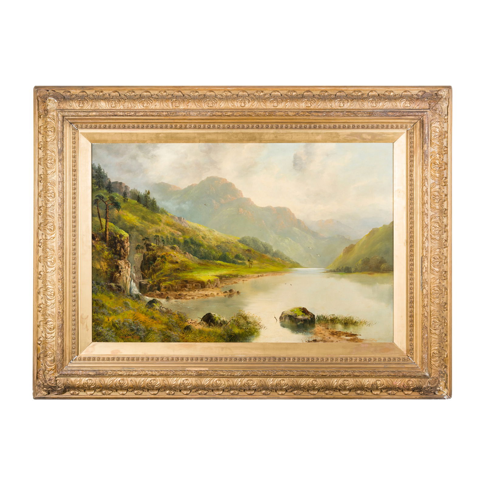 John Williams Ogden (Canada 1859 - 1936): John Williams Ogden (Canada 1859 - 1936) Paesaggio lacustre, 1899 Olio su tela 83 x 120 cm Firmato e datato in basso a sinistra. John Williams Ogden (Canada 1859 - 1936) Lake Landscape, 1899 Oil on ca