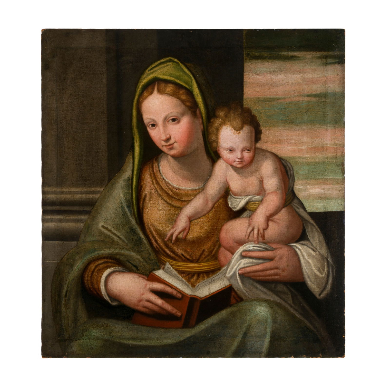 Bernardino India (Verona 1528 - 1590): Bernardino India (Verona 1528 - 1590) Madonna con Bambino Olio su tela 73 x 68 cm Si ringrazia il professor Michele Danieli per aver studiato l'opera e fornito l'attribuzione. India si formò nell