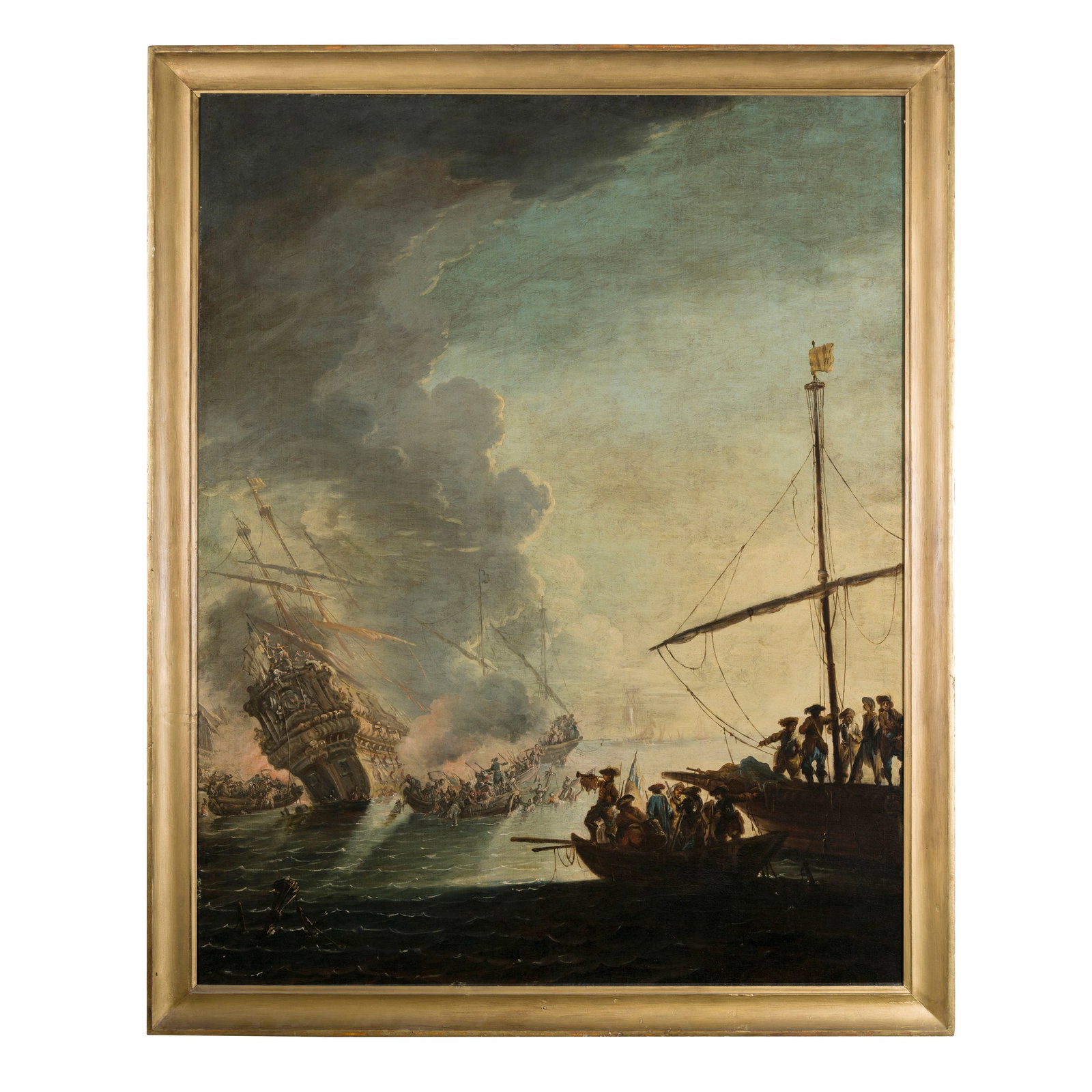 Francesco Antoniani (Milano 1700/1710 - Torino 1775) Battaglia navale Olio su tela 143 x 114 cm (1 of 3)