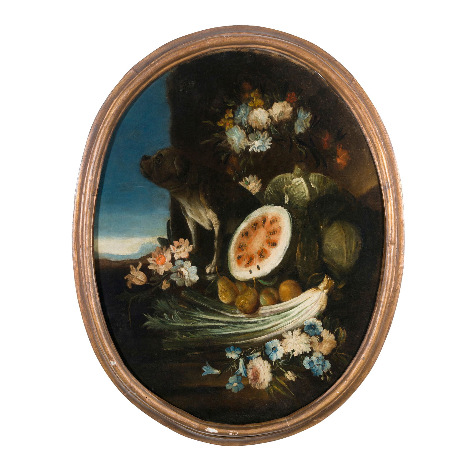 Scuola emiliana del XVIII secolo Natura morta con anguria e cane Olio su tela 100 x 76,5 cm (1 of 3)