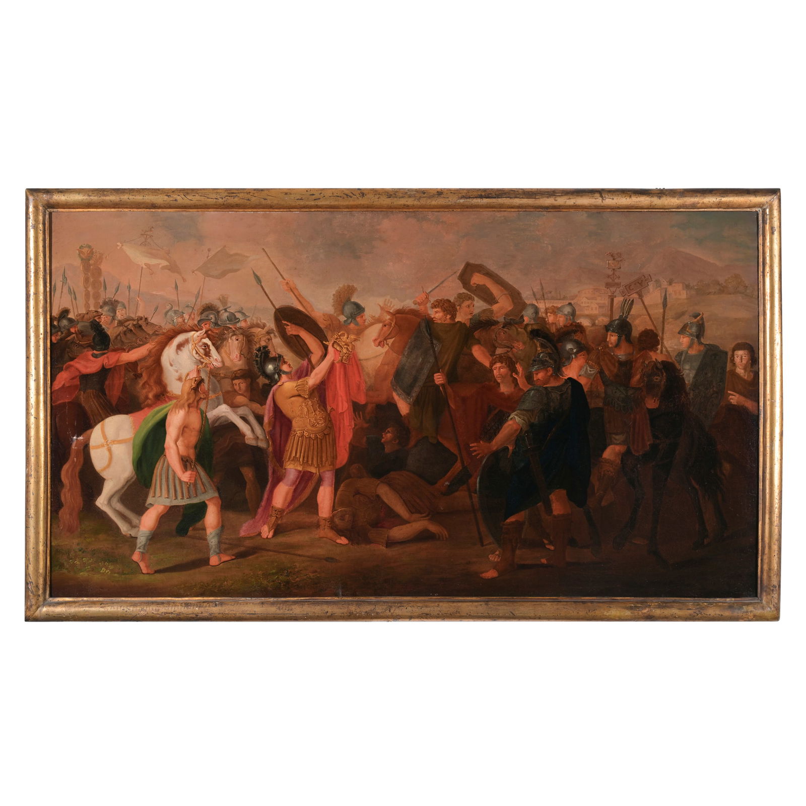 Scuola neoclassica francese o italiana della fine del XVIII secolo Scena di battaglia Olio su tela (1 of 3)