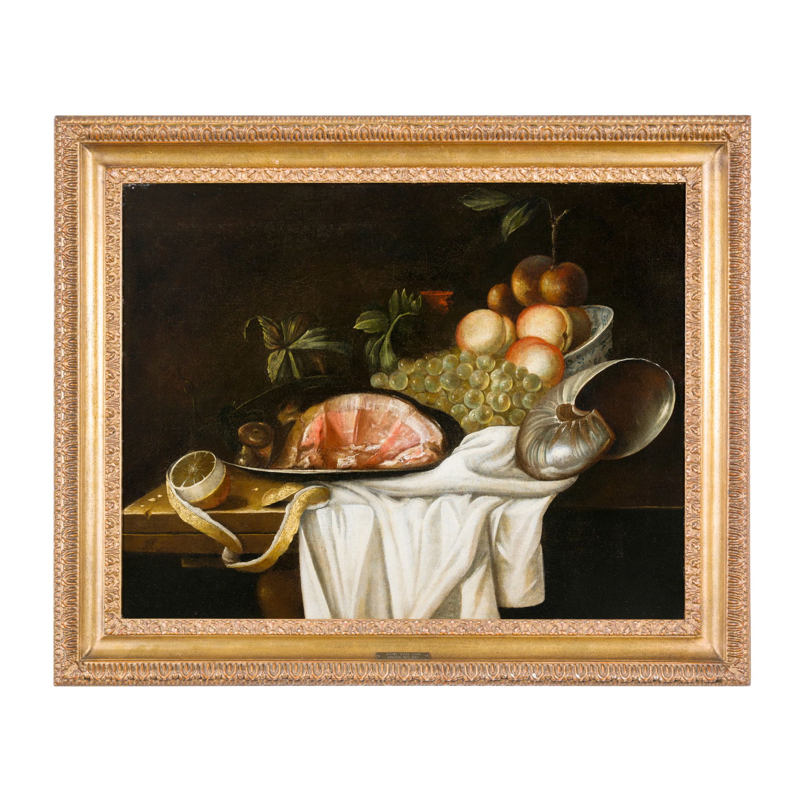 Joris van Son (Anversa 1623 - 1667) bottega di Natura morta con frutta e grande nautilus (1 of 3)