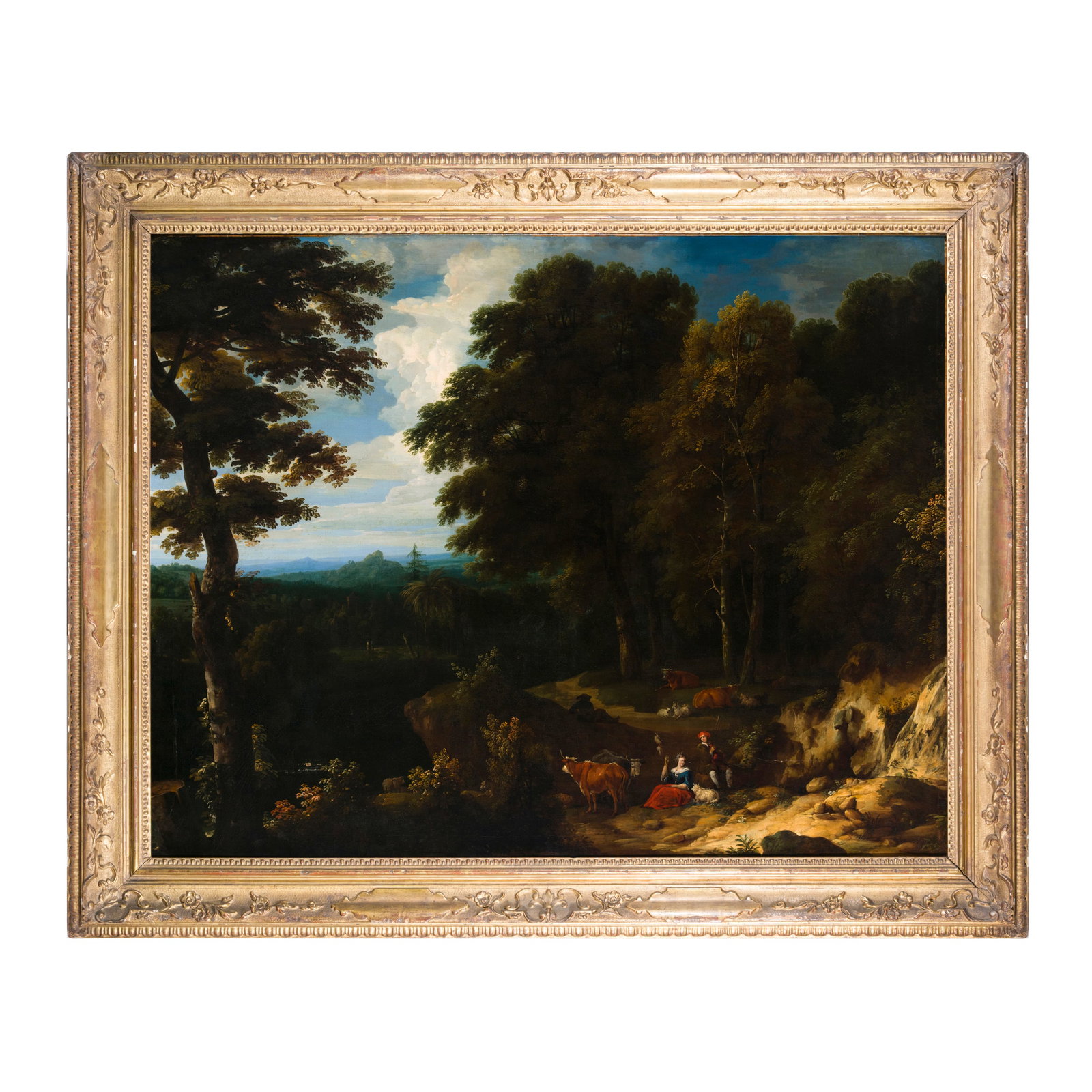 Scuola francese del XVIII secolo Paesaggio con pastori e armenti Olio su tela 114,5 x 146,5 cm (1 of 3)