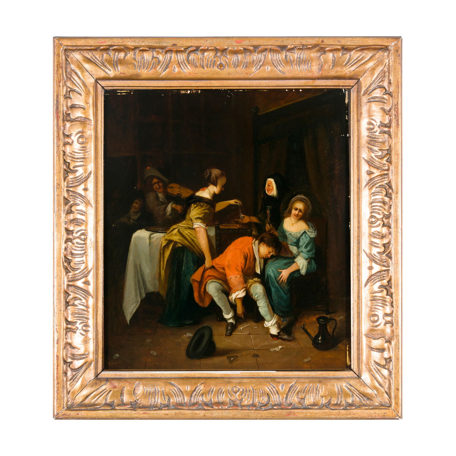 Jan Havickszoon Steen (Leida 1626 - 1679) seguace di La cattiva compagnia Olio su tavola 40 x 34 cm (1 of 3)