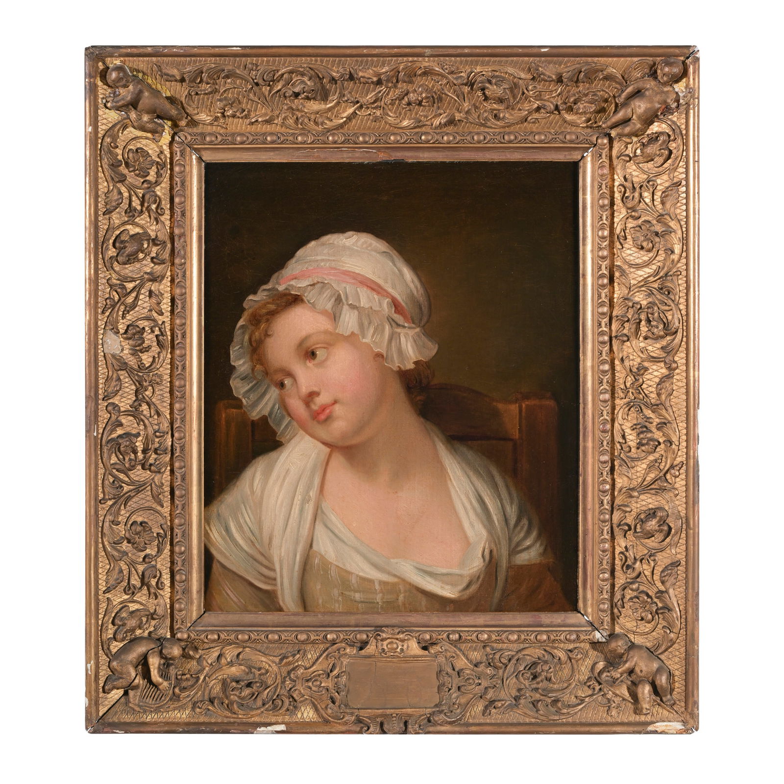 Jean-Baptiste Greuze (Parigi 1725 - 1805) cerchia/seguace di Ritratto di bambina Olio su tela 46 x (1 of 3)