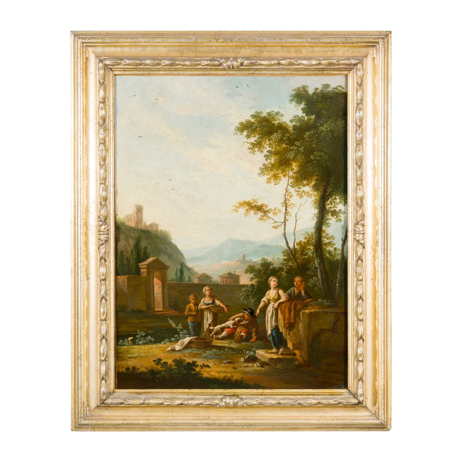 Paolo Monaldi (Roma 1710 - 1779 circa) attribuito Paesaggio con popolani nei pressi di un fiume (1 of 3)