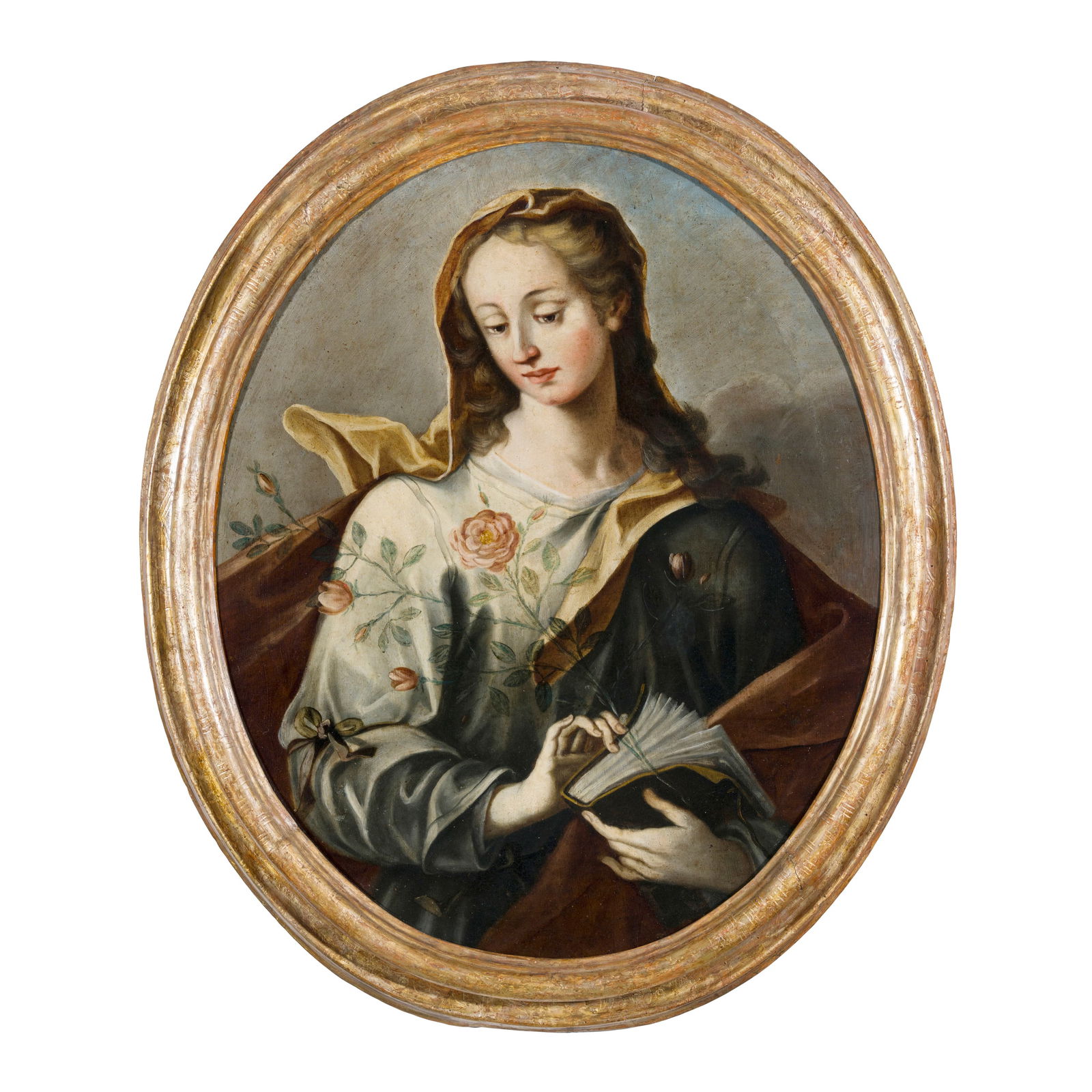 Pittore di area tedesca del XVIII secolo Madonna delle Rose Olio su tela 83 x 69 cm German (1 of 3)