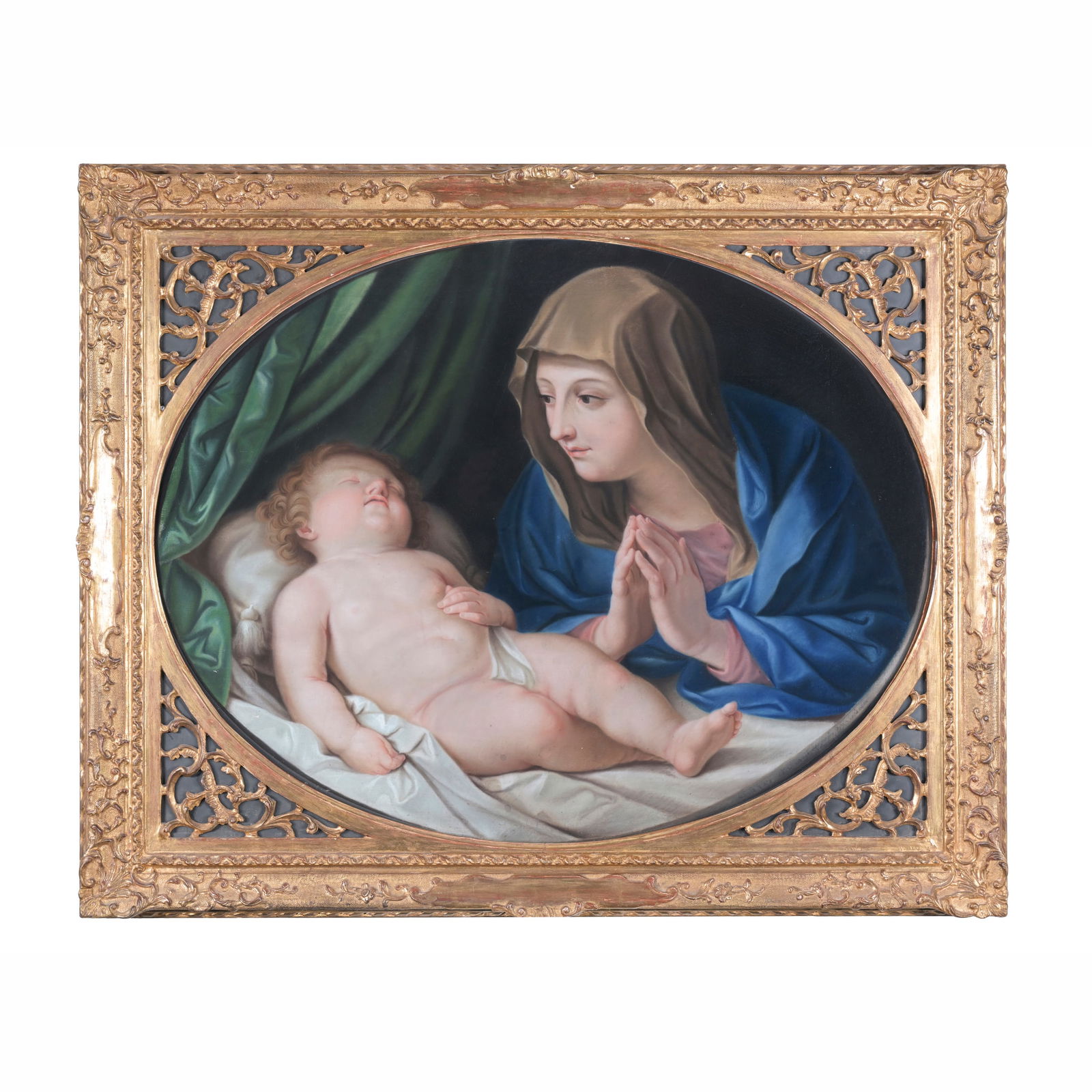Scuola bolognese del XVIII secolo Madonna in contemplazione del Bambino dormiente Pastello su carta (1 of 4)