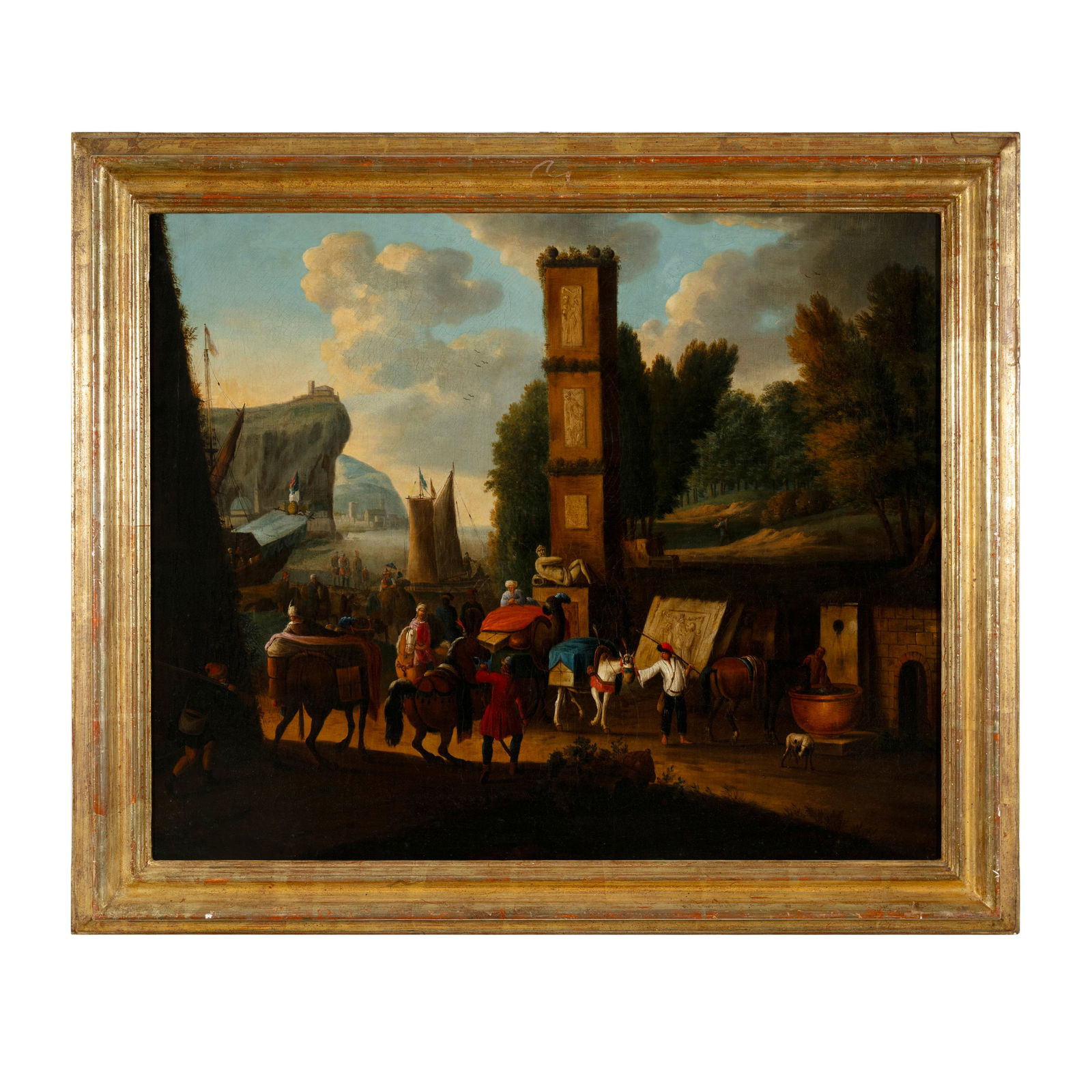 Christian Reder (Lipsia 1664? - Roma 1729) bottega/cerchia di Paesaggio con porto e carovana Olio (1 of 3)