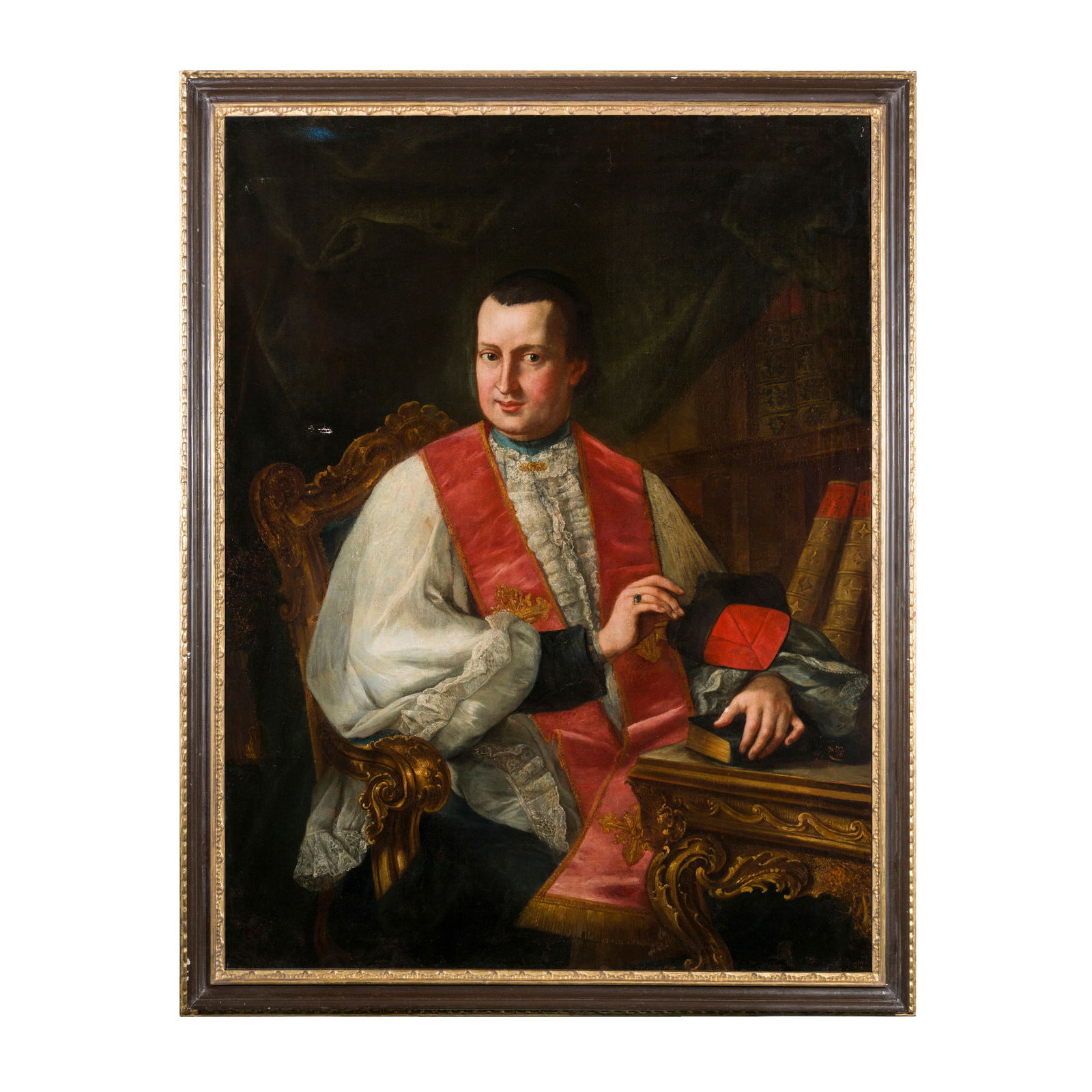 Alessandro Longhi (Venezia 1733 - 1813) Ritratto di prelato Olio su tela 130 x 98 cm Dopo aver: Alessandro Longhi (Venezia 1733 - 1813) Ritratto di prelato Olio su tela 130 x 98 cm Dopo aver ricevuto i primi insegnamenti dal padre, il noto Pietro Falca detto Pietro Longhi lavorò come apprendist