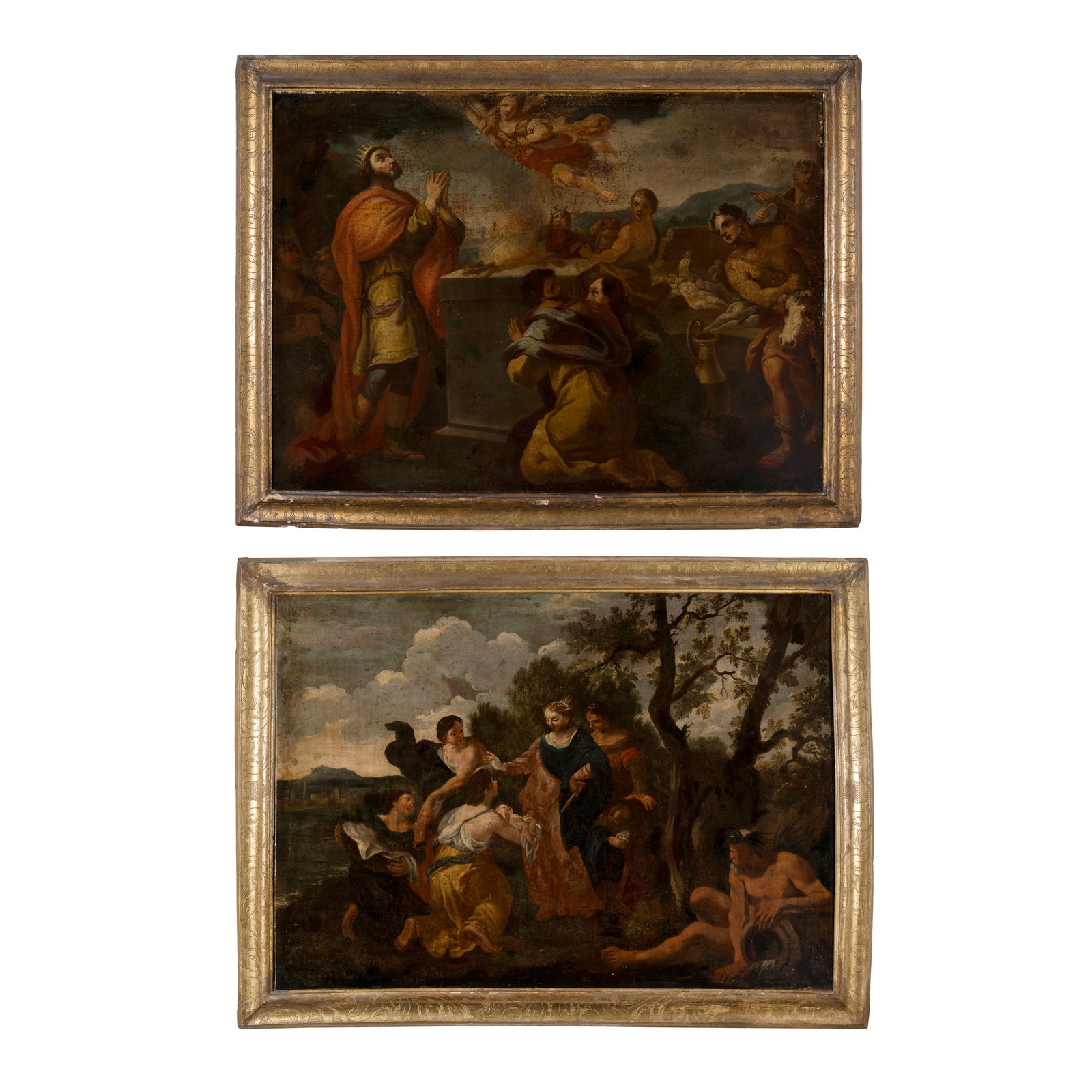 Scuola romana del XVII secolo Ritrovamento di Mosè - Sacrificio Olio su tela - olio su tela (1 of 5)