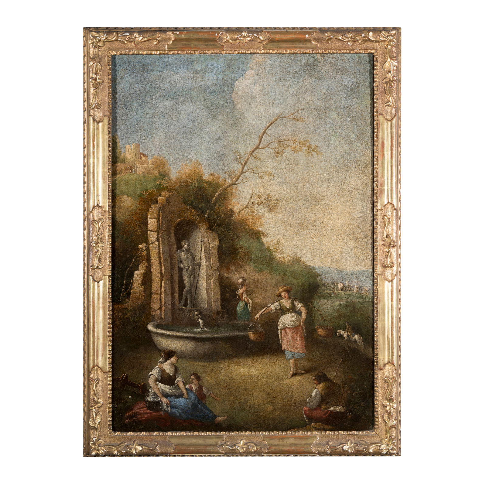 Scuola veneta del XVIII secolo Paesaggio arcadico con fontana Olio su tela 96 x 68 cm Venetian (1 of 3)