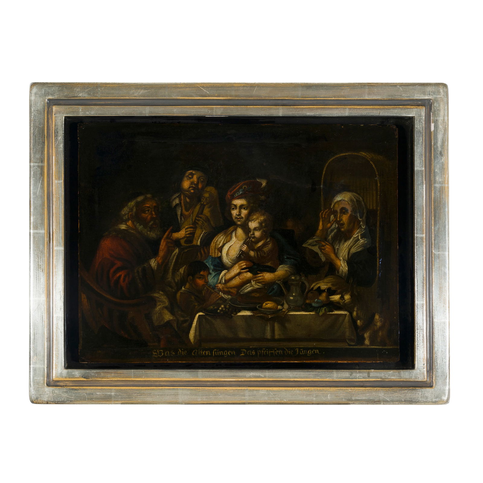 Scuola di area tedesca del XVIII secolo Scena d'interno con anziani e giovani Olio su tela 32 x 44 (1 of 3)