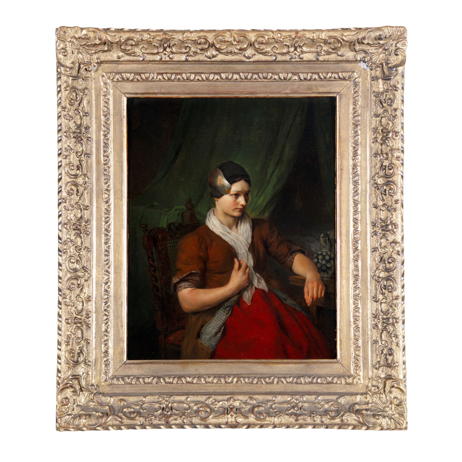 Scuola francese o belga del XIX secolo Ragazza seduta Olio su tavola 29 x 23 cm French or Belgian (1 of 3)